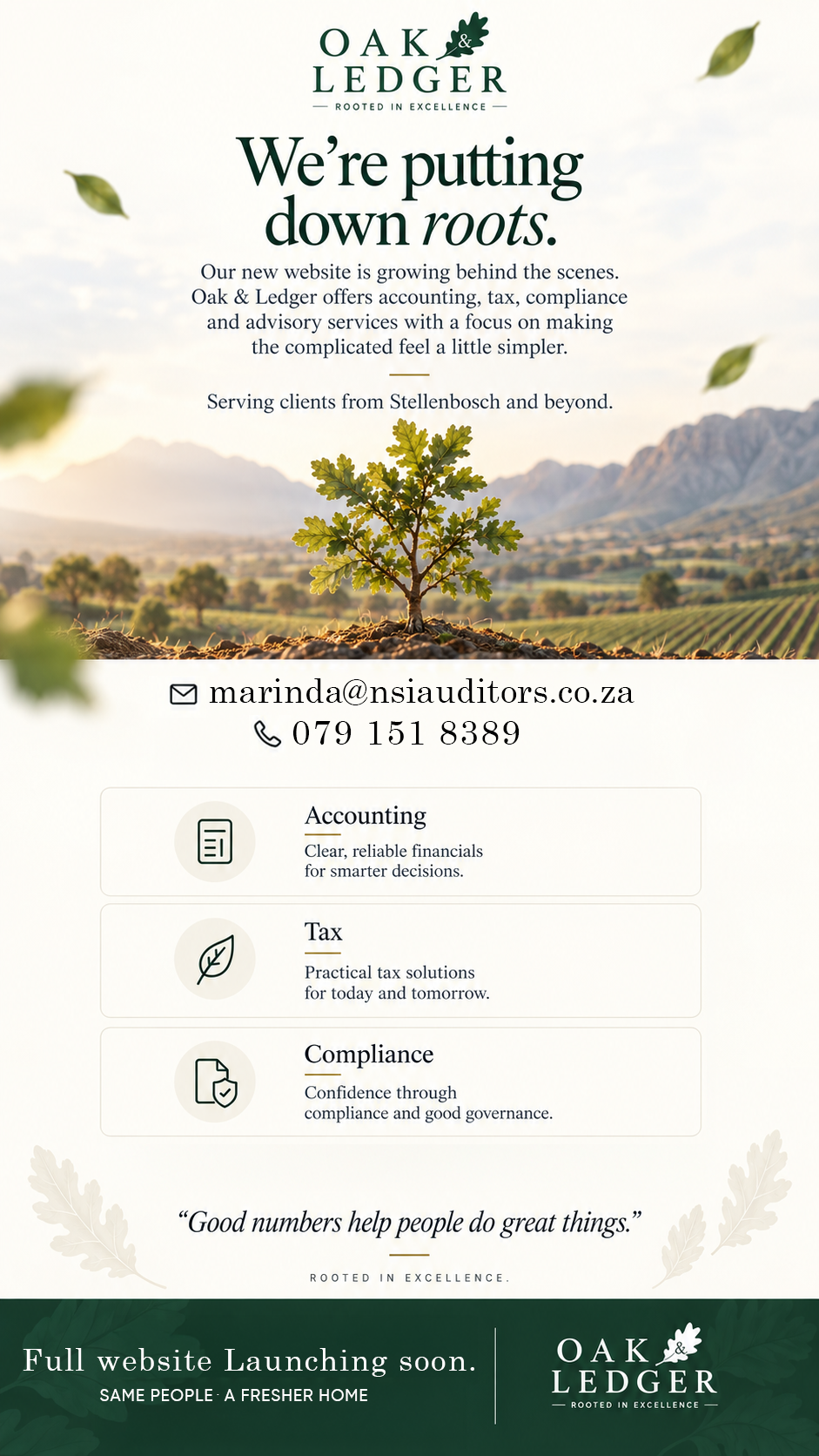 Oak & Ledger — We're putting down roots. Full website launching soon.
